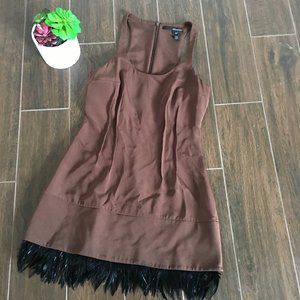 Jay Godfrey silk brown fitted feather cocktail 6